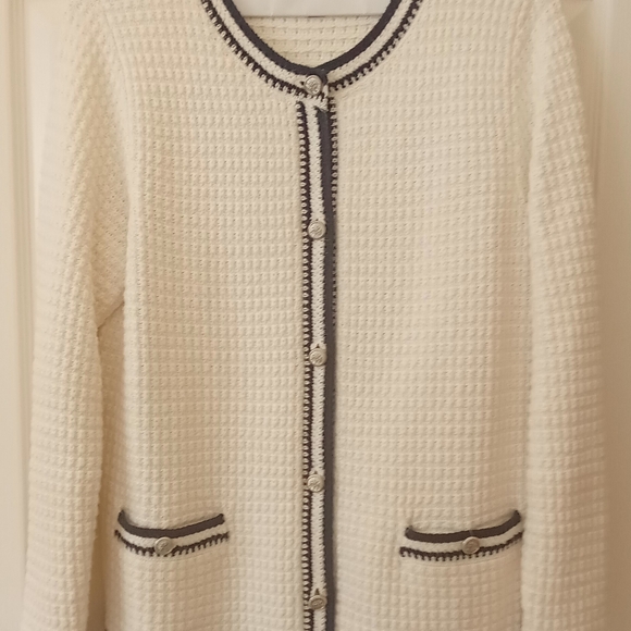 J. Jill Blue and White Cardigan Sweater - Picture 9 of 9